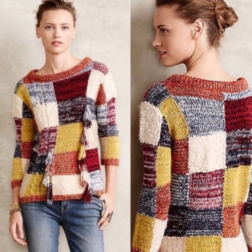 EUC Anthropologie Artisan De Luxe Patchwork Knit Sweater